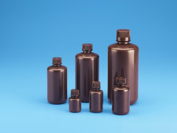 Narrow Mouth Bottles, Amber, LDPE, with PP closure, Lab Pack