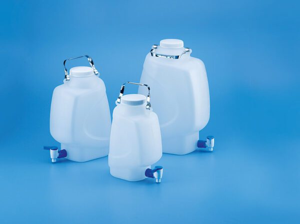 Wide Mouth Rectangular Carboy with Stopcock, HDPE with PP closure