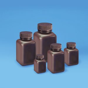 Wide Mouth Square Bottle, HDPE, Amber
