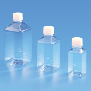 Sterile Square Graduated Media Bottles, PET with HDPE Closure