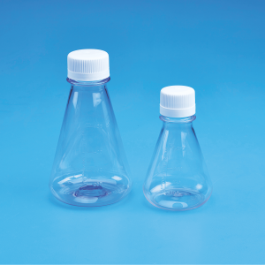 Sterile Erlenmeyer Cell Culture Flask, Flat base, PETG with white HDPE closure
