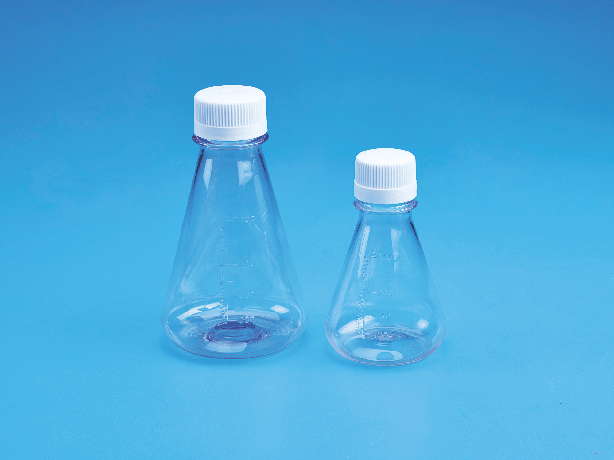 Sterile Erlenmeyer Cell Culture Flask, Flat base, PETG with white HDPE closure