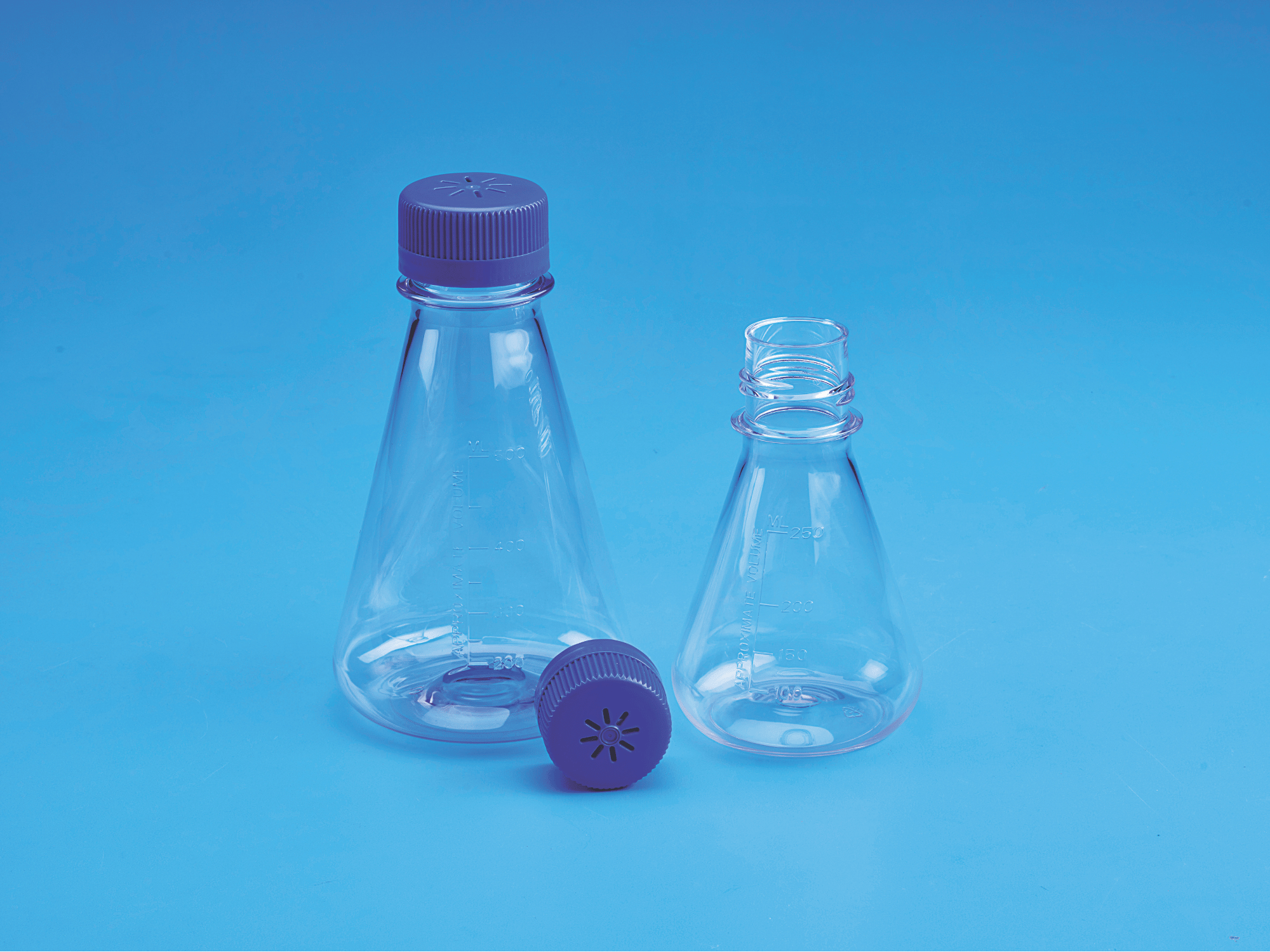 Sterile Erlenmeyer Cell Culture Flask, Flat base, PC with vented HDPE Closure